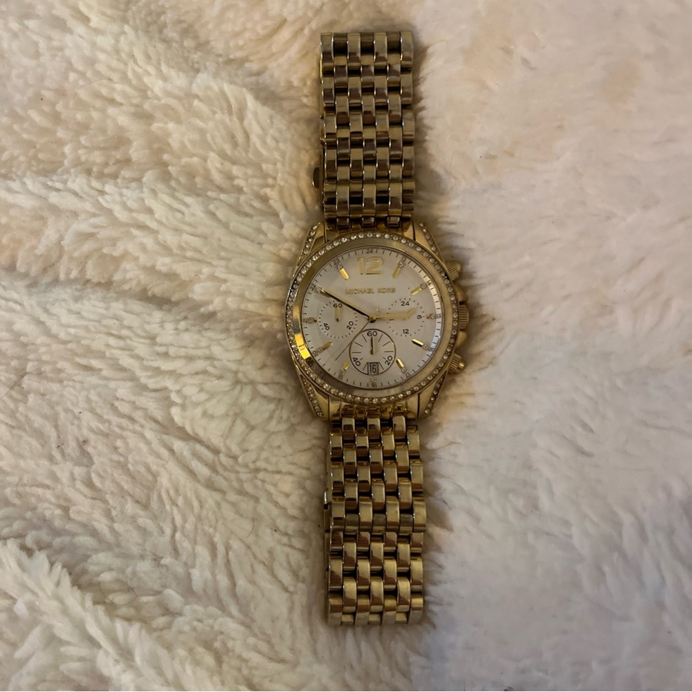 Michael Kors Gold Crystal Bezel Watch with Link Band